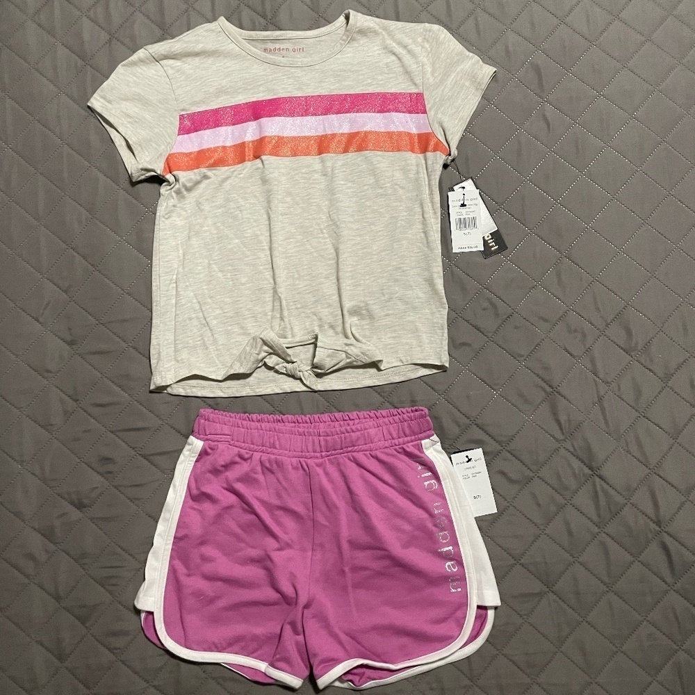 Madden Girl Set Tie Front Gray Shirt with Pink Shorts.  NWT, various sizes